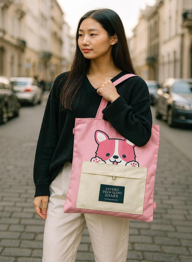KeepCart Canvas Tote Bag for Women Ladies Girls for School, College, Office, Travel, Shopping, Daily Use, 3 in 1 Canvas Adjustable Strap Tote Bag (Pink) - Image 4